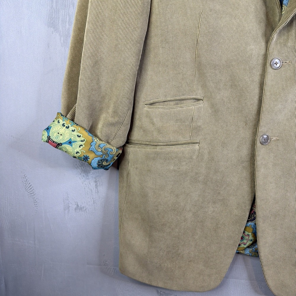 Sean John Blazer Mens 42L Long Green Corduroy Sport Coat Paisley Lined - Picture 6 of 13